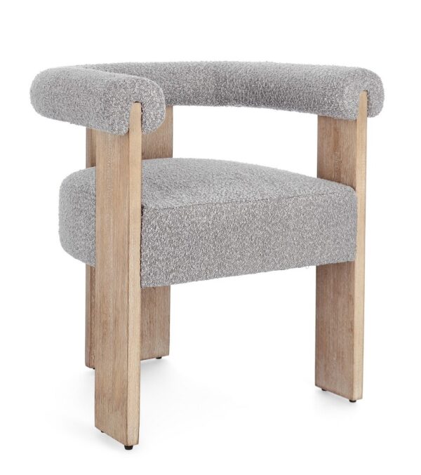 Scaun dining bej/gri din lemn si tesatura boucle Agape - imagine 3