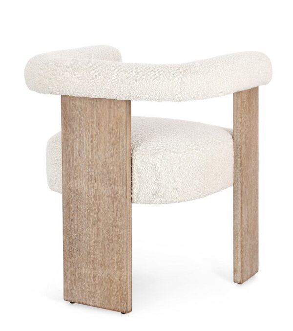 Scaun dining bej/alb din lemn si tesatura boucle Agape - imagine 5