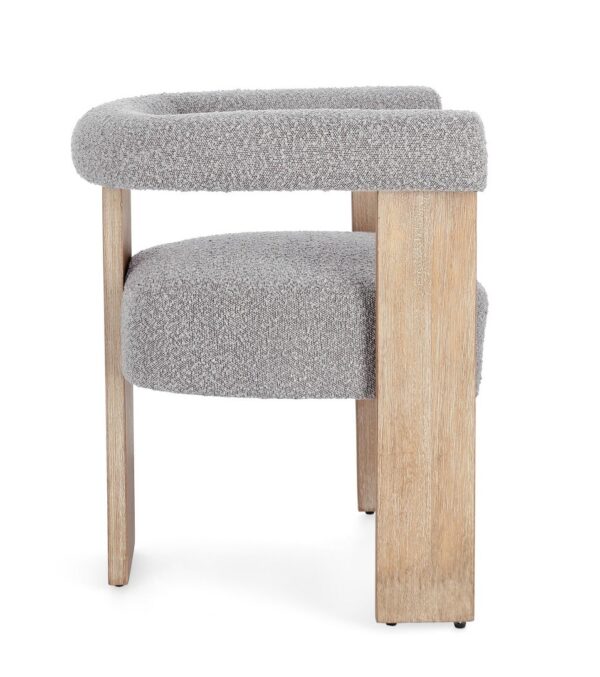 Scaun dining bej/gri din lemn si tesatura boucle Agape - imagine 6
