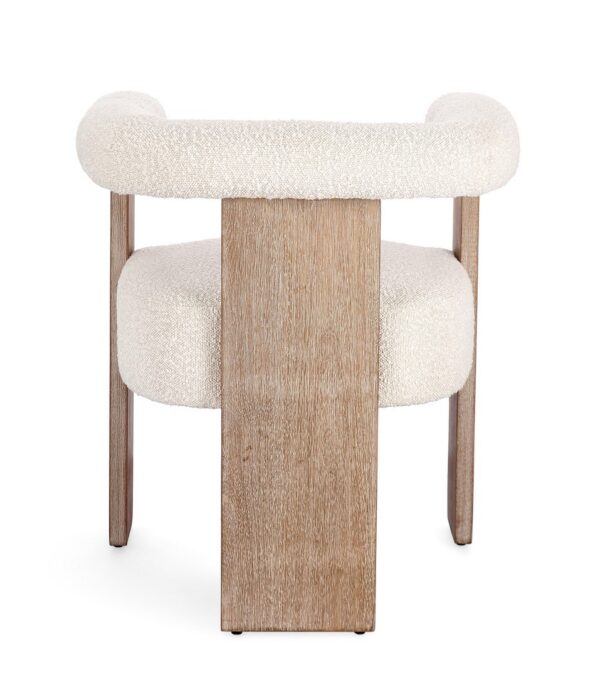 Scaun dining bej/alb din lemn si tesatura boucle Agape - imagine 6