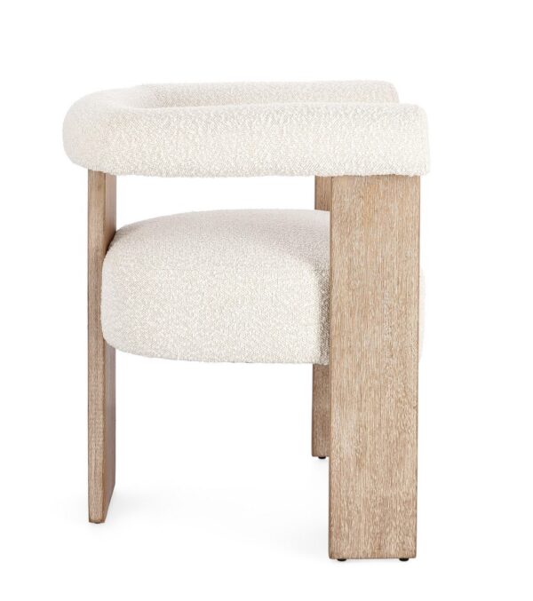 Scaun dining bej/alb din lemn si tesatura boucle Agape - imagine 7