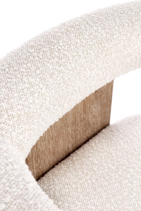 Scaun dining bej/alb din lemn si tesatura boucle Agape - imagine 8