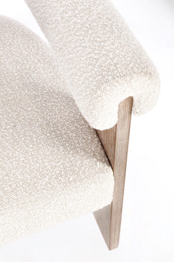 Scaun dining bej/alb din lemn si tesatura boucle Agape - imagine 9