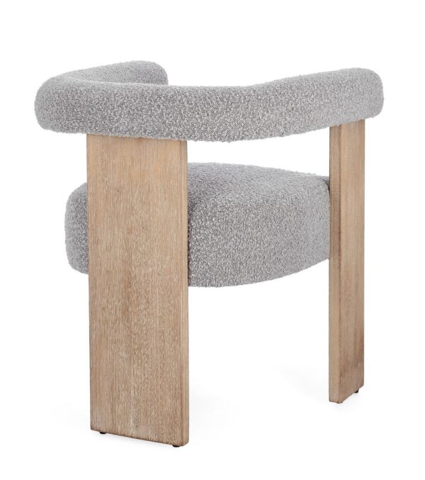 Scaun dining bej/gri din lemn si tesatura boucle Agape - imagine 4