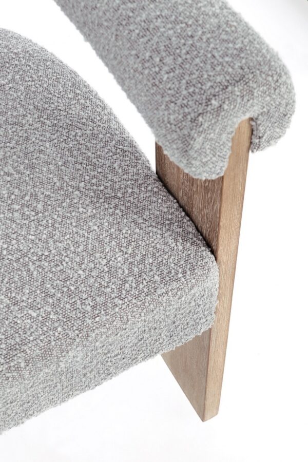 Scaun dining bej/gri din lemn si tesatura boucle Agape - imagine 8