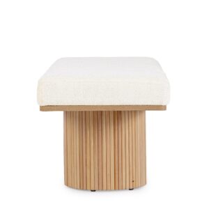 Bancheta bej natur/alba din MDF, lemn si tesatura boucle Floriana