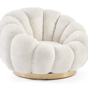 Fotoliu rotativ alb din tesatura boucle Florel Antique