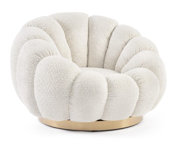 Fotoliu rotativ alb din tesatura boucle Florel Antique - imagine 2
