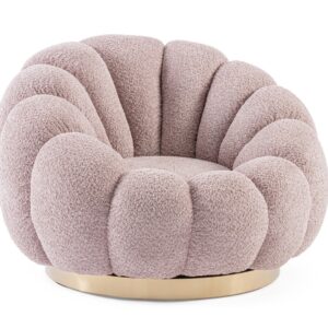Fotoliu rotativ roz din tesatura boucle Florel Antique