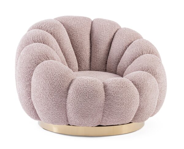 Fotoliu rotativ roz din tesatura boucle Florel Antique - imagine 2
