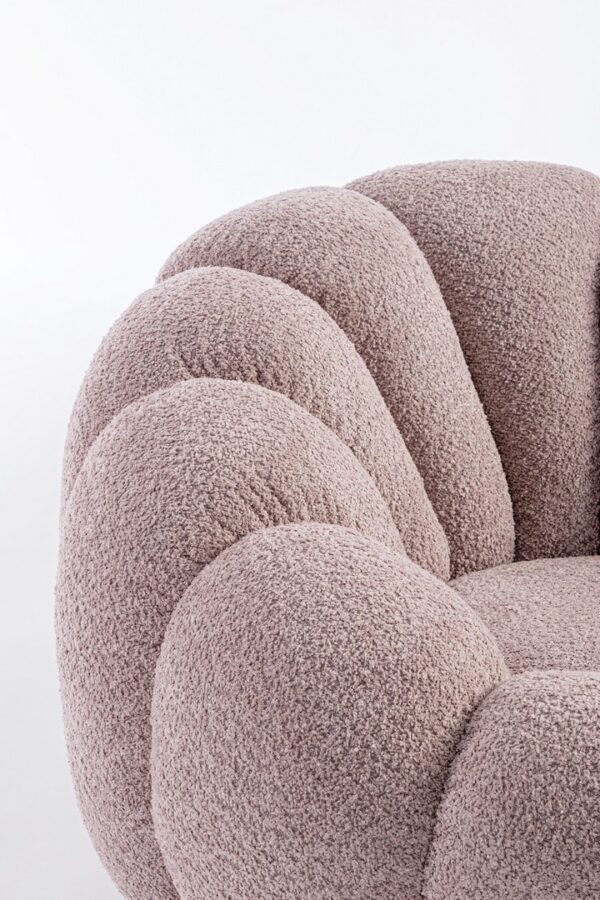 Fotoliu rotativ roz din tesatura boucle Florel Antique - imagine 5