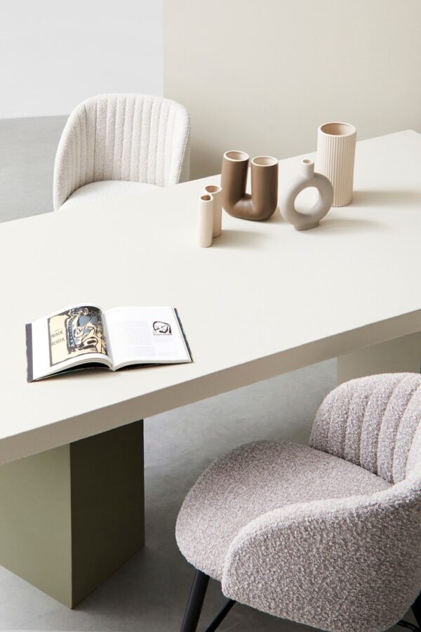 Set 2 scaune dining crem deschis din tesatura boucle Queen - imagine 2