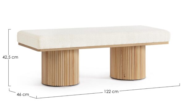 Bancheta bej natur/alba din MDF, lemn si tesatura boucle Floriana - imagine 4