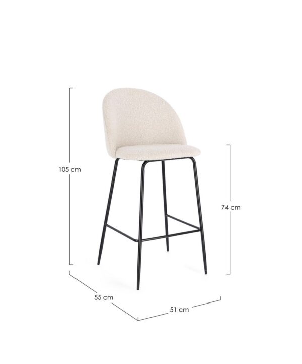 Set 2 scaune de bar alb/negru din tesatura boucle Carry - imagine 2