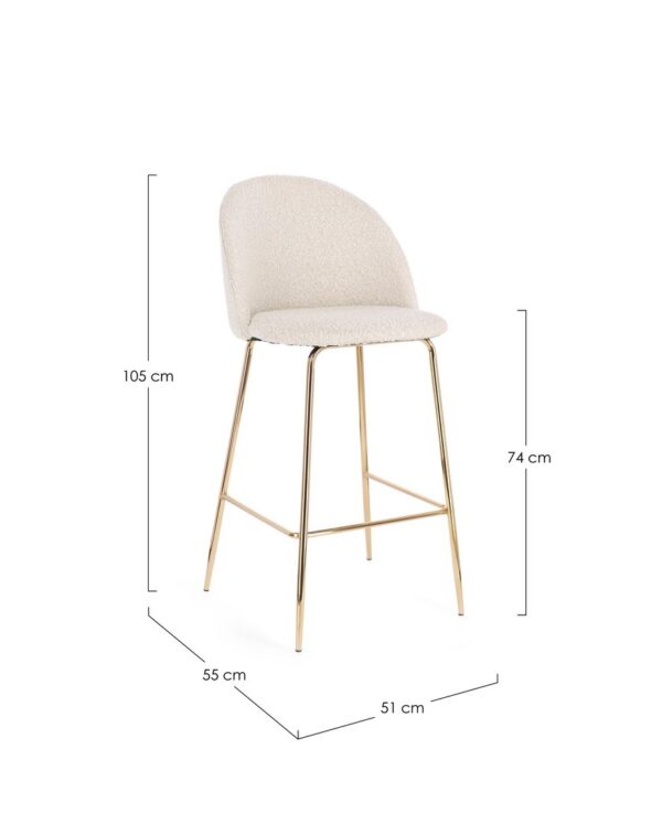 Set 2 scaune de bar alb/auriu din tesatura boucle Carry - imagine 2