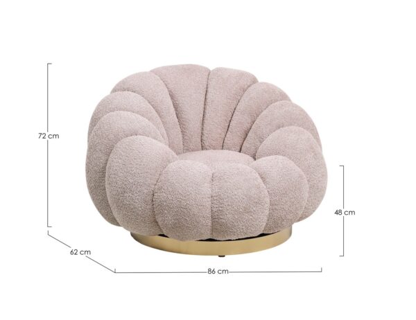 Fotoliu rotativ roz din tesatura boucle Florel Antique - imagine 7