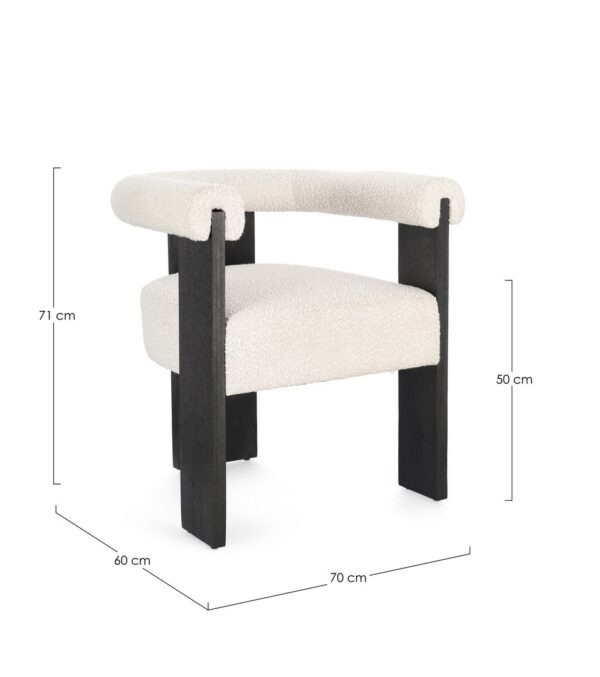 Scaun dining alb/gri din lemn si tesatura boucle Agape - imagine 8