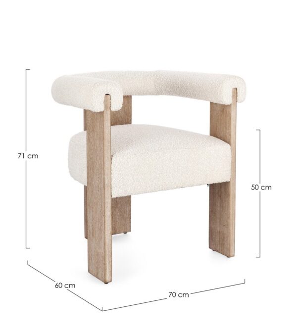 Scaun dining bej/alb din lemn si tesatura boucle Agape - imagine 10