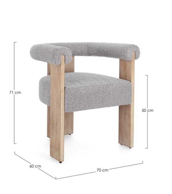 Scaun dining bej/gri din lemn si tesatura boucle Agape - imagine 10