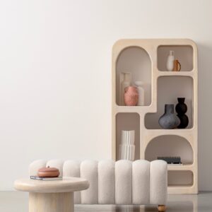 Bancheta alba din MDF si tesatura boucle Zora