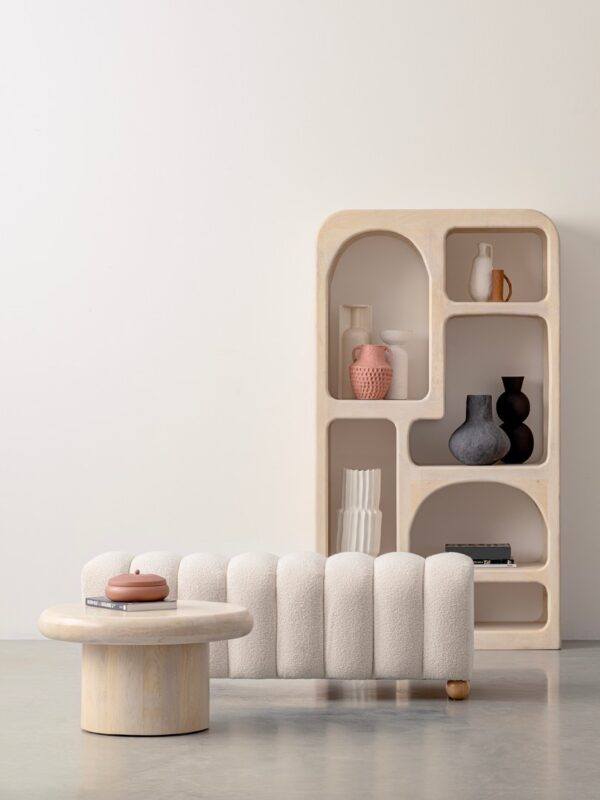 Bancheta alba din MDF si tesatura boucle Zora - imagine 2
