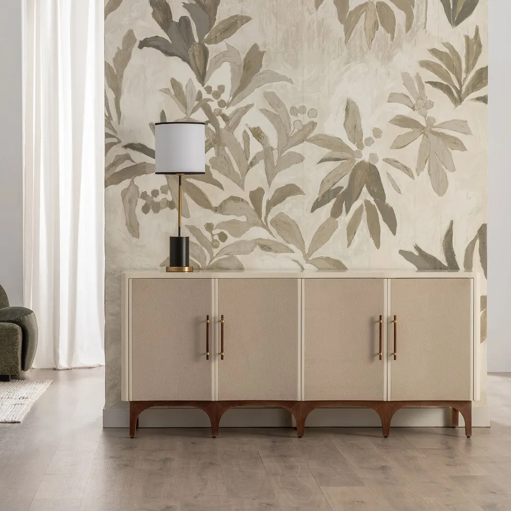 Bufet inferior alb/bej din lemn si textil Ashton - imagine 2
