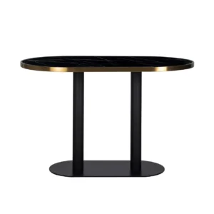 Masa dining ovala neagra/aurie din otel si marmura 70x120 cm Zenza
