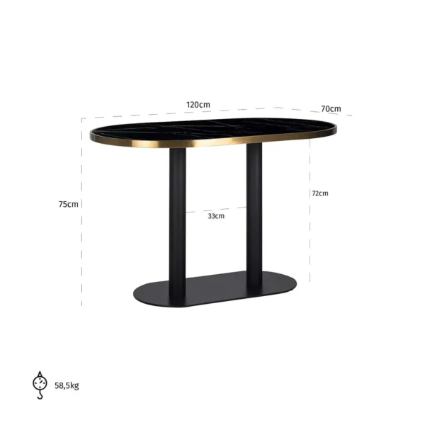 Masa dining ovala neagra/aurie din otel si marmura 70x120 cm Zenza - imagine 5