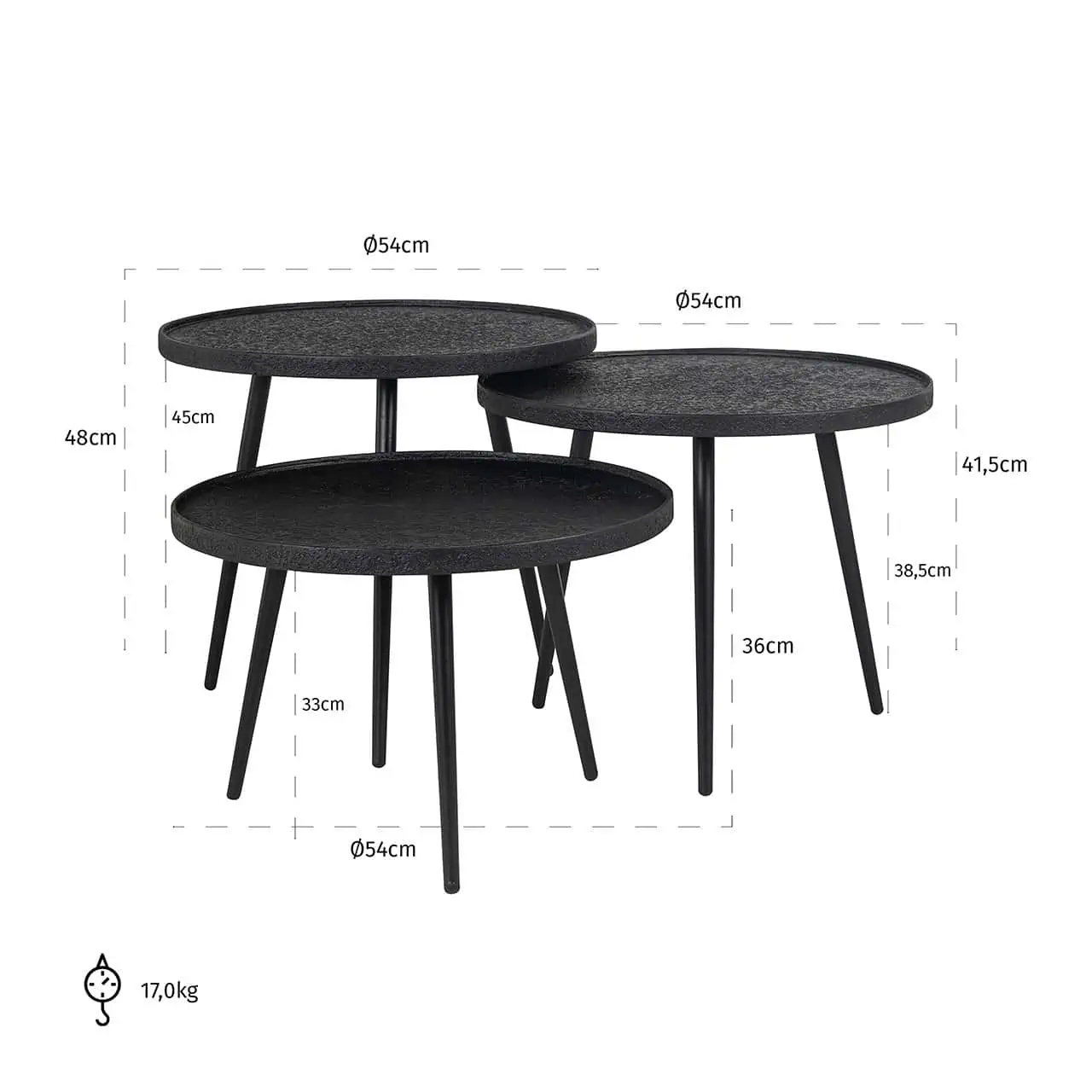 Set 3 mese de cafea negre din fier Oxford - imagine 5