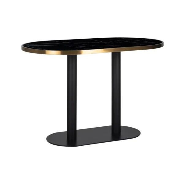 Masa dining ovala neagra/aurie din otel si marmura 70x120 cm Zenza - imagine 2