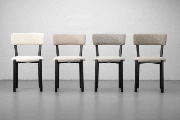 Scaun dining alb crem din tesatura boucle Obu - imagine 2