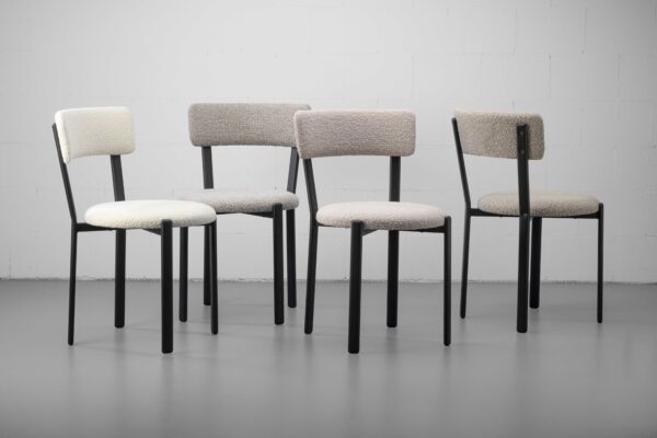 Scaun dining alb crem din tesatura boucle Obu - imagine 5