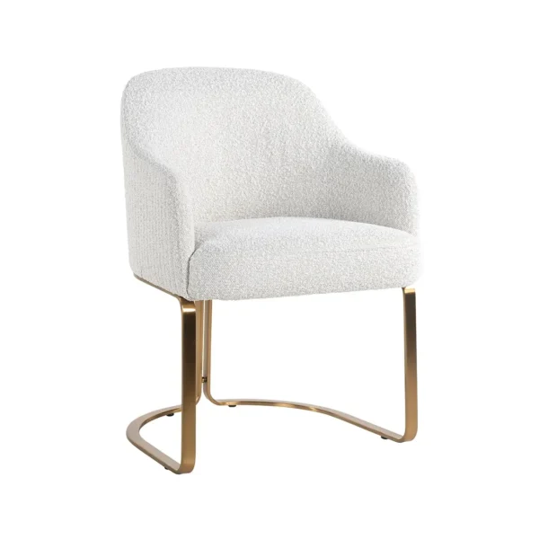 Scaun dining alb/auriu din tesatura boucle Hadley