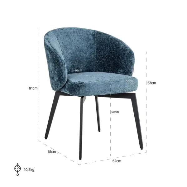 Scaun dining albastru din tesatura chenille Amphara - imagine 7