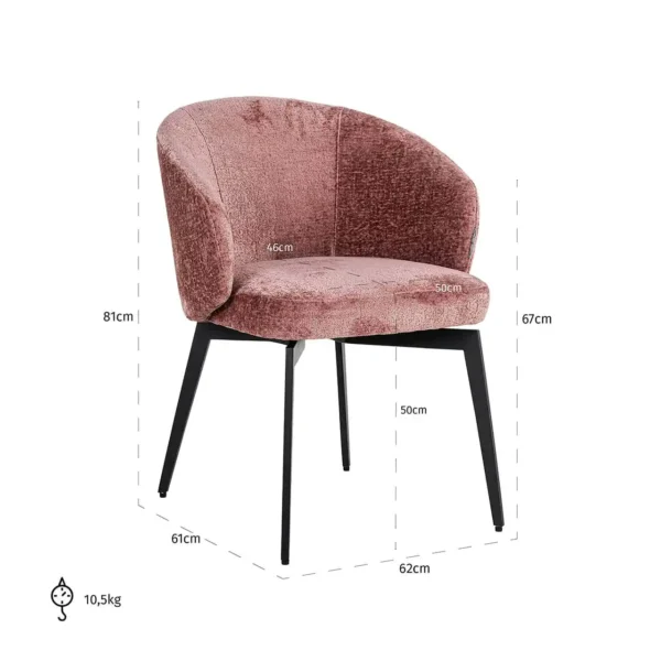 Scaun dining roz din tesatura chenille Amphara - imagine 7