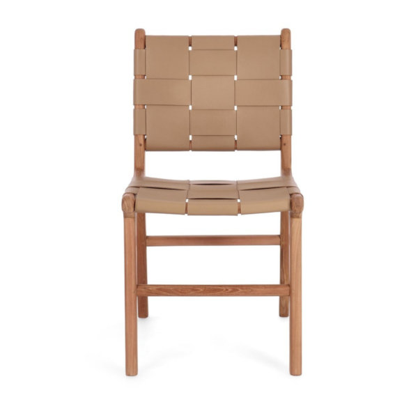 Set 2 scaune dining maro/bej inchis din lemn si piele Joanna