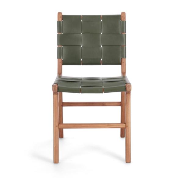 Set 2 scaune dining maro/verde din lemn si piele Joanna
