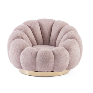 Fotoliu rotativ roz din tesatura boucle Florel Antique