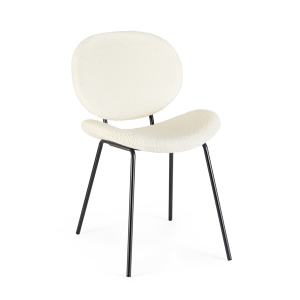 Set 2 scaune dining albe din tesatura boucle Maddie