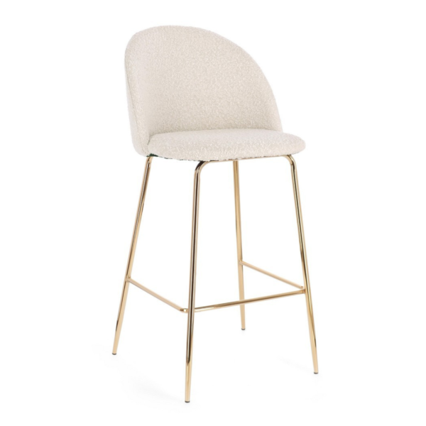 Set 2 scaune de bar alb/auriu din tesatura boucle Carry
