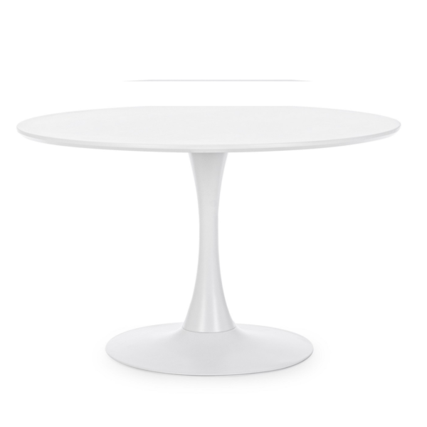 Masa dining rotunda alba din MDF si otel Ø120 Bloom