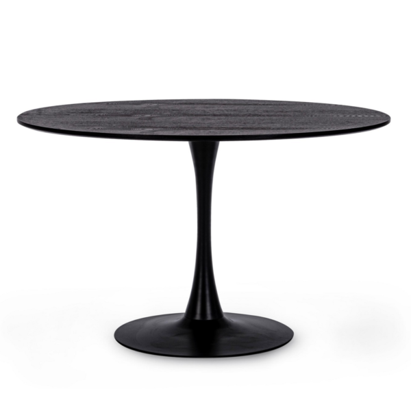 Masa dining rotunda neagra din MDF si otel Ø120 Bloom