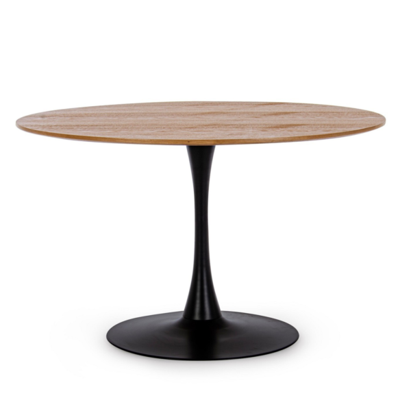 Masa dining rotunda neagra/maro din MDF si otel Ø120 Bloom