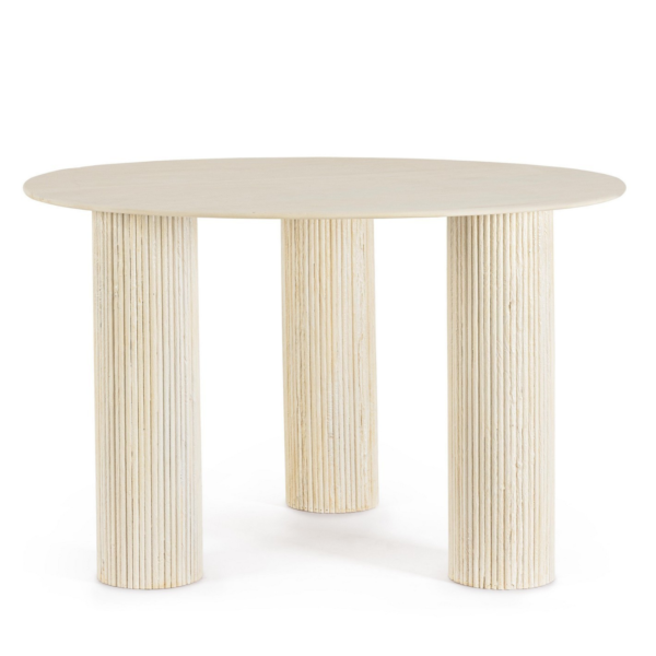 Masa dining rotunda alb natur din lemn Ø120 Dacca