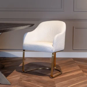 Scaun dining alb/auriu din tesatura boucle Hadley