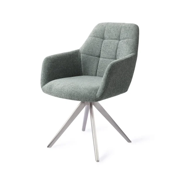 Set 2 scaune rotative dining din tesatura verde albastru/argintiu Noto - imagine 2