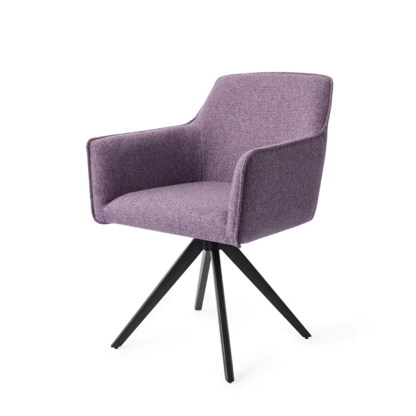 Set 2 scaune dining rotative din tesatura mov/negru Hofu - imagine 2