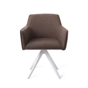 Set 2 scaune dining rotative din tesatura maro inchis/alb Hofu