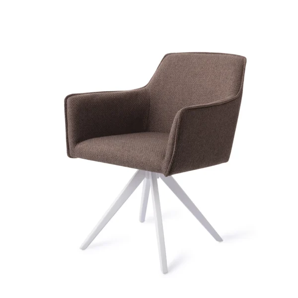 Set 2 scaune dining rotative din tesatura maro inchis/alb Hofu - imagine 2