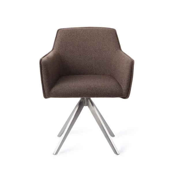 Set 2 scaune dining rotative din tesatura maro inchis/argintiu Hofu